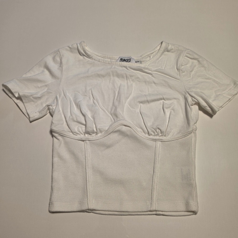 Princess Polly White Ribbed Corset Bustier Short Sleeve Crop Top Tee Size 0 XS
